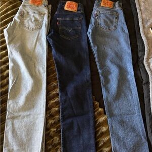 Levi's Denim Trio in Light Gray, Dark Blue, and Blue